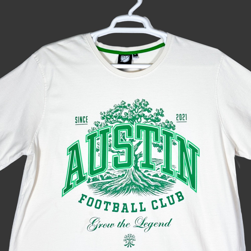 MLS Austin FC Grow the Legend Graphic T-Shirt Cream Green Mens XL